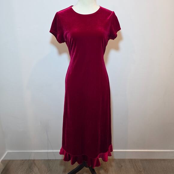 Vtg My Michelle Red Velvet Maxi Dress Medium Stretch Whimsical Romantic Holiday - Picture 1 of 9